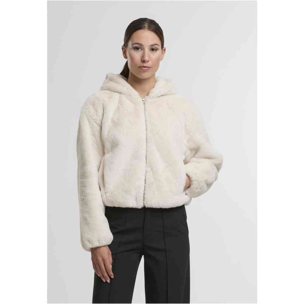 Urban Classics - Faux Fur Vest met capuchon - Creme